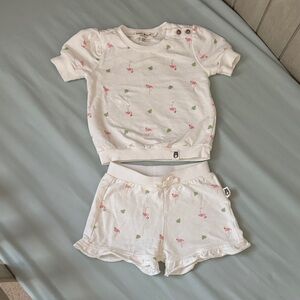 Rabbit + Bear Organic Flamingo and Leaf Print short and shirt Set - White